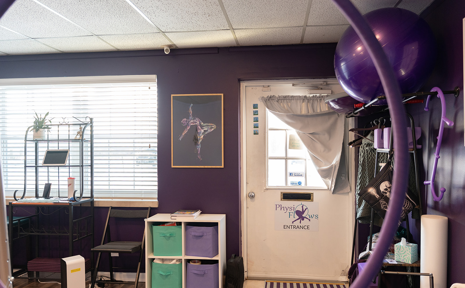 Physio Flows studio with aerial silks and lyra