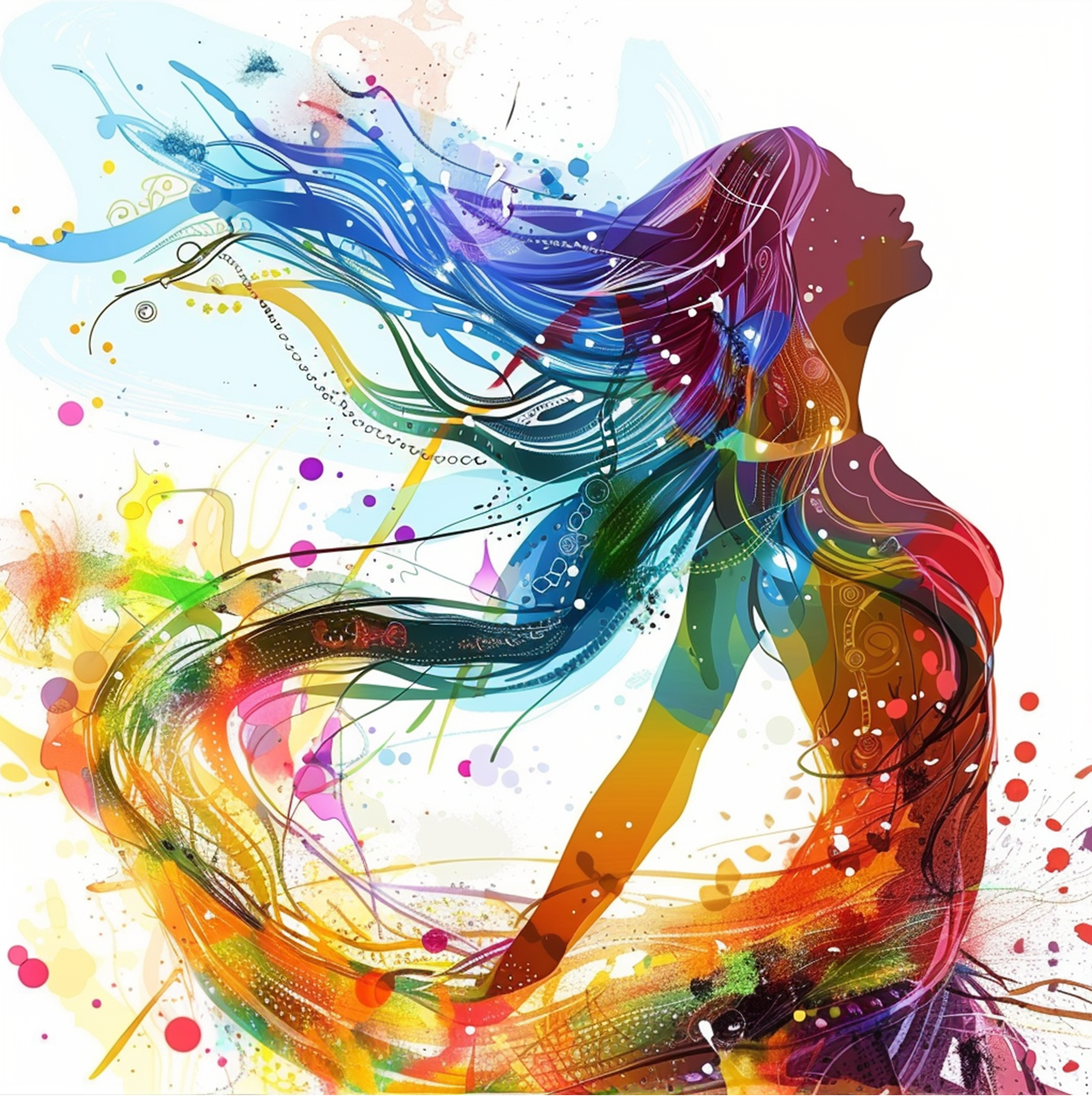 An abstract and very colorful woman stepping into bliss her therapy worked